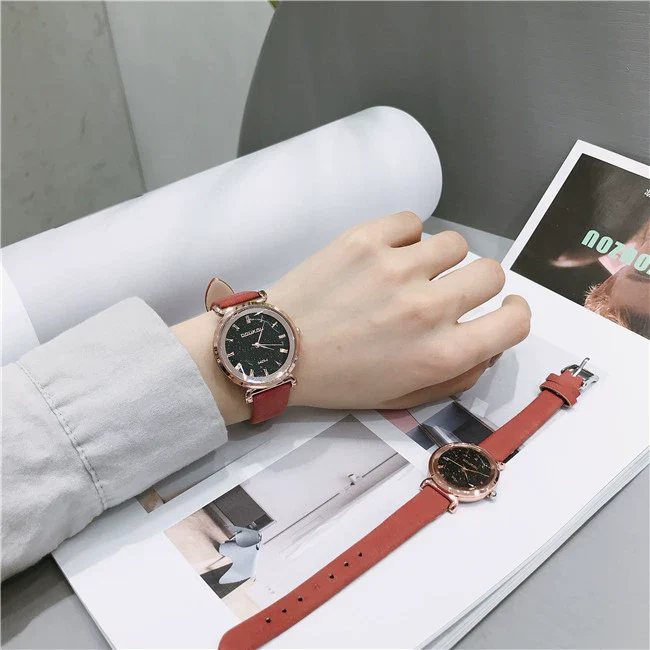 Leisure Retro Allmatch Couple Watch Alloy Case Imitation Leather Strap Stainless Steel Clasp Round Dial Ordinary Glass Mirror - Image 7