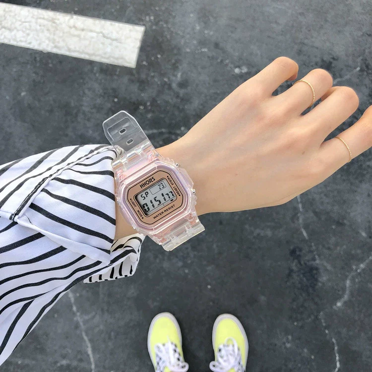 Leisure Square Electronic Watch Rubber Case Silicone Strap Stainless Steel Clasp Plastic Mirror - Image 10