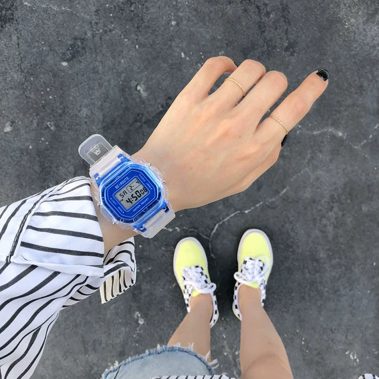 Leisure Square Electronic Watch Rubber Case Silicone Strap Stainless Steel Clasp Plastic Mirror - Image 12