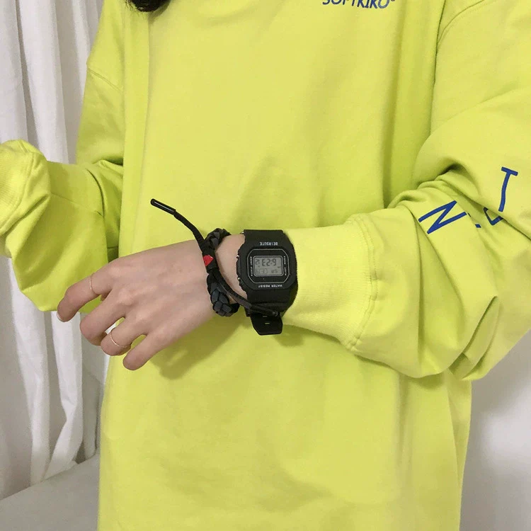 Leisure Square Electronic Watch Rubber Case Silicone Strap Stainless Steel Clasp Plastic Mirror - Image 14