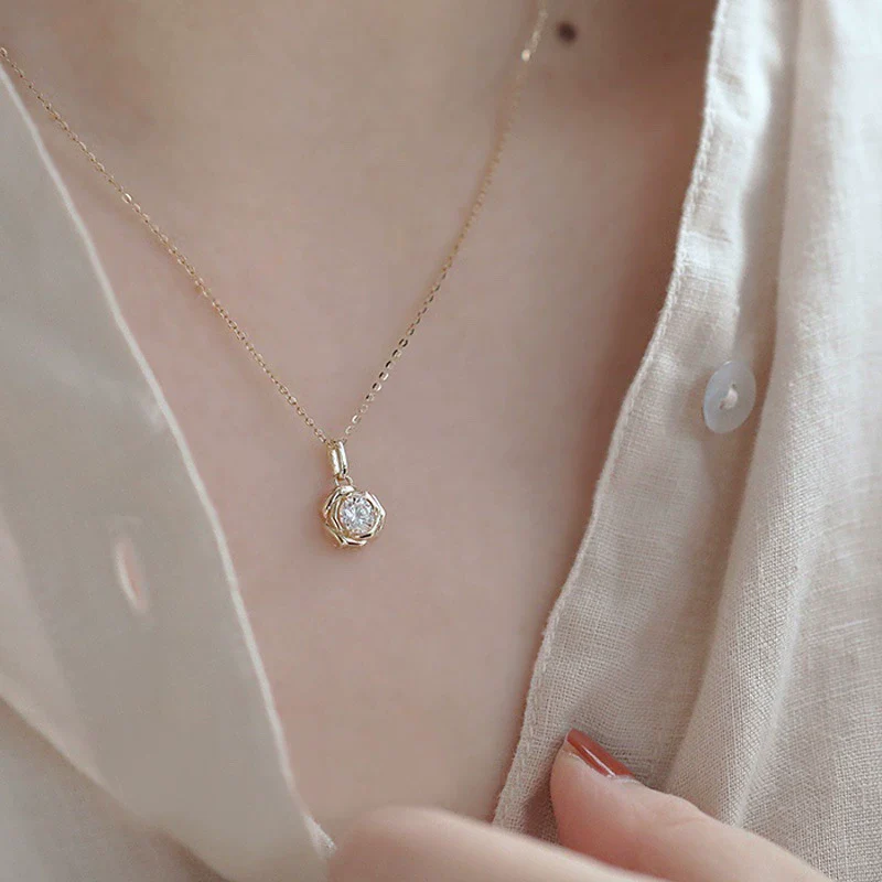 Light Luxury 925 Sterling Silver Flower Diamond Necklace For Women With 14K Gold Plating And Ochain - Image 5