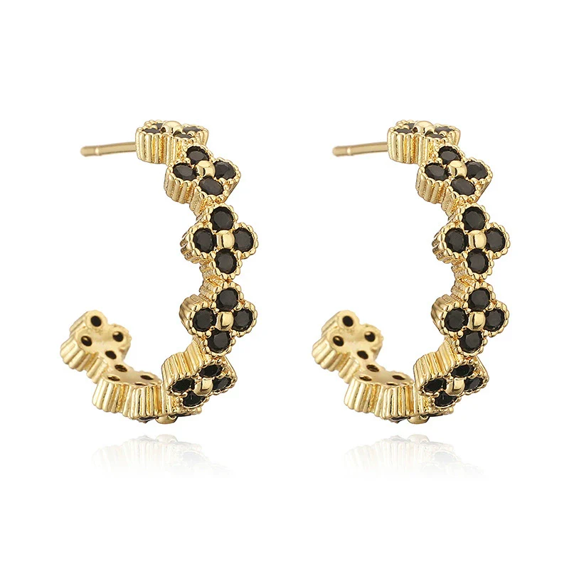 Light Luxury Copper Fourleaf Clover Flower Petal Earrings Inlaid Zircon For Women - Image 11