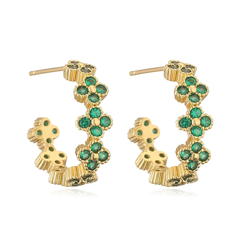 Light Luxury Copper Fourleaf Clover Flower Petal Earrings Inlaid Zircon For Women - Image 15