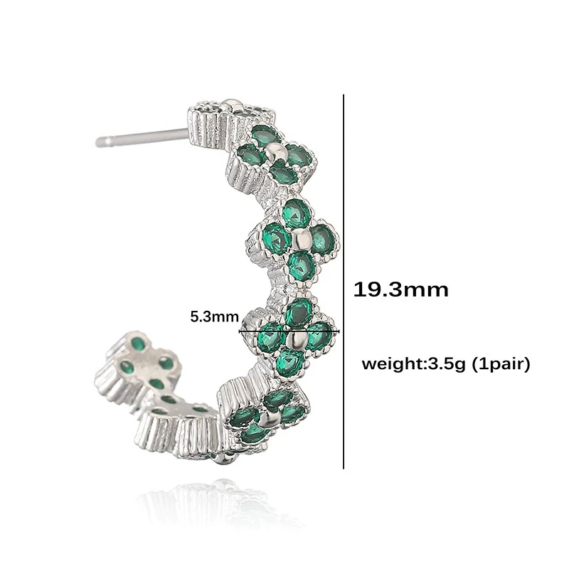 Light Luxury Copper Fourleaf Clover Flower Petal Earrings Inlaid Zircon For Women - Image 2