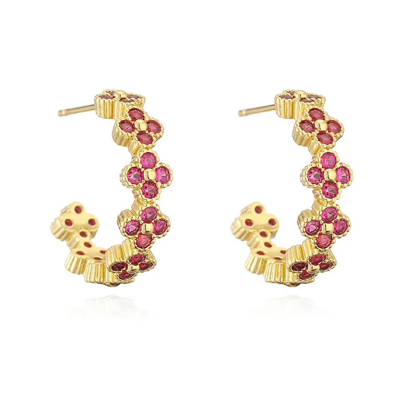 Light Luxury Copper Fourleaf Clover Flower Petal Earrings Inlaid Zircon For Women - Image 4