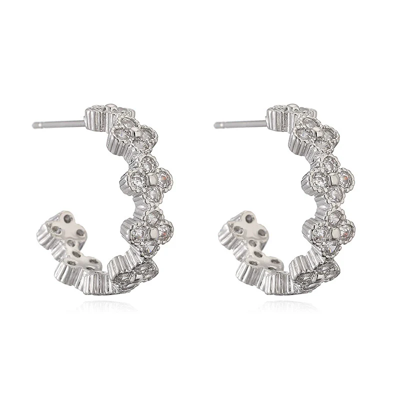 Light Luxury Copper Fourleaf Clover Flower Petal Earrings Inlaid Zircon For Women - Image 8
