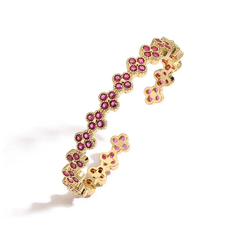 Light Luxury Copper Zirconia Four Leaf Clover Opening Adjustable Women's Bracelet - Image 10