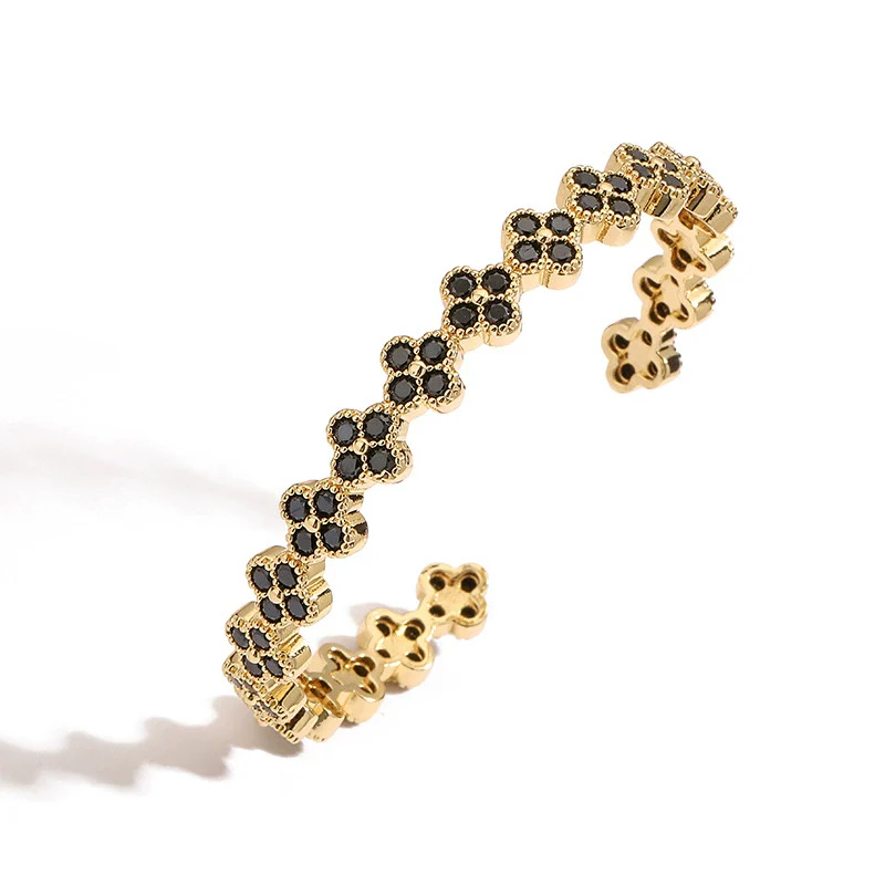 Light Luxury Copper Zirconia Four Leaf Clover Opening Adjustable Women's Bracelet - Image 13
