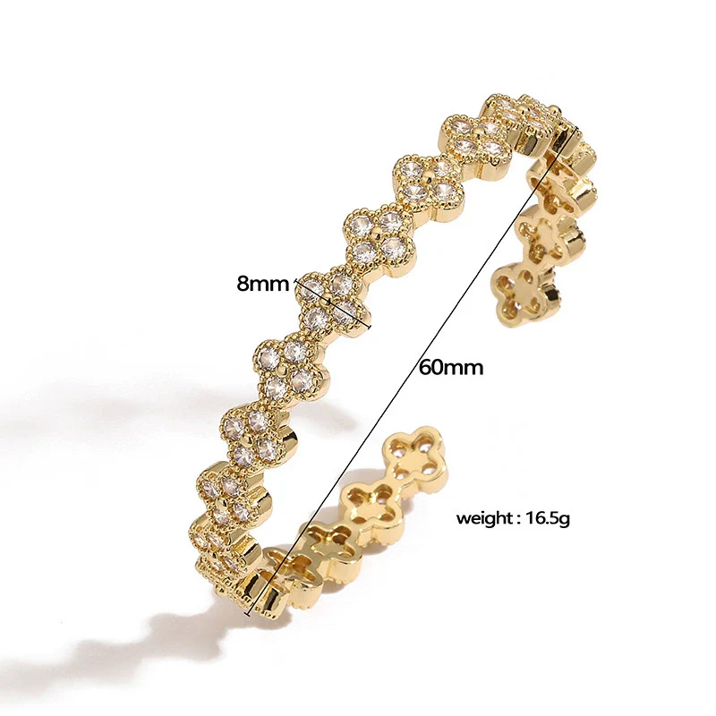Light Luxury Copper Zirconia Four Leaf Clover Opening Adjustable Women's Bracelet - Image 2