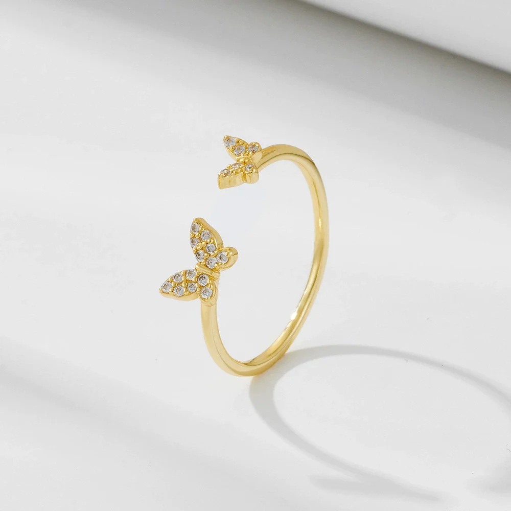 Light Luxury Fashion Sterling Silver Diamond Butterfly Open Ring For Women Popular Jewelry