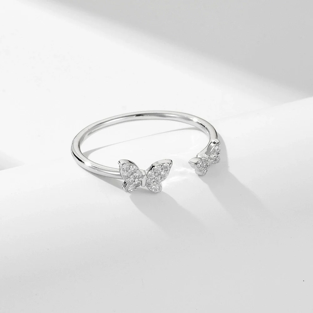 Light Luxury Fashion Sterling Silver Diamond Butterfly Open Ring For Women Popular Jewelry - Image 2