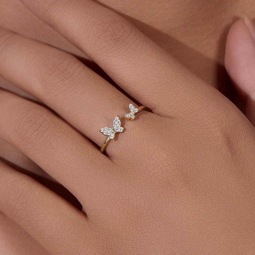Light Luxury Fashion Sterling Silver Diamond Butterfly Open Ring For Women Popular Jewelry - Image 4