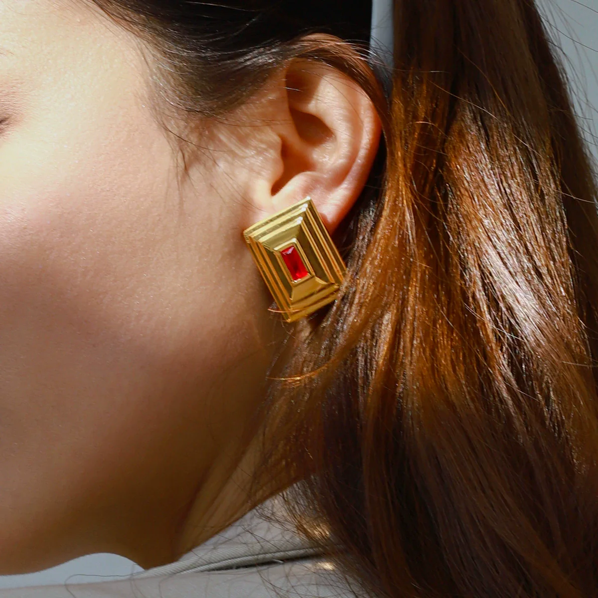 Light Luxury Geometric Square Electroplated Stainless Steel Zircon Earrings For Women - Image 2