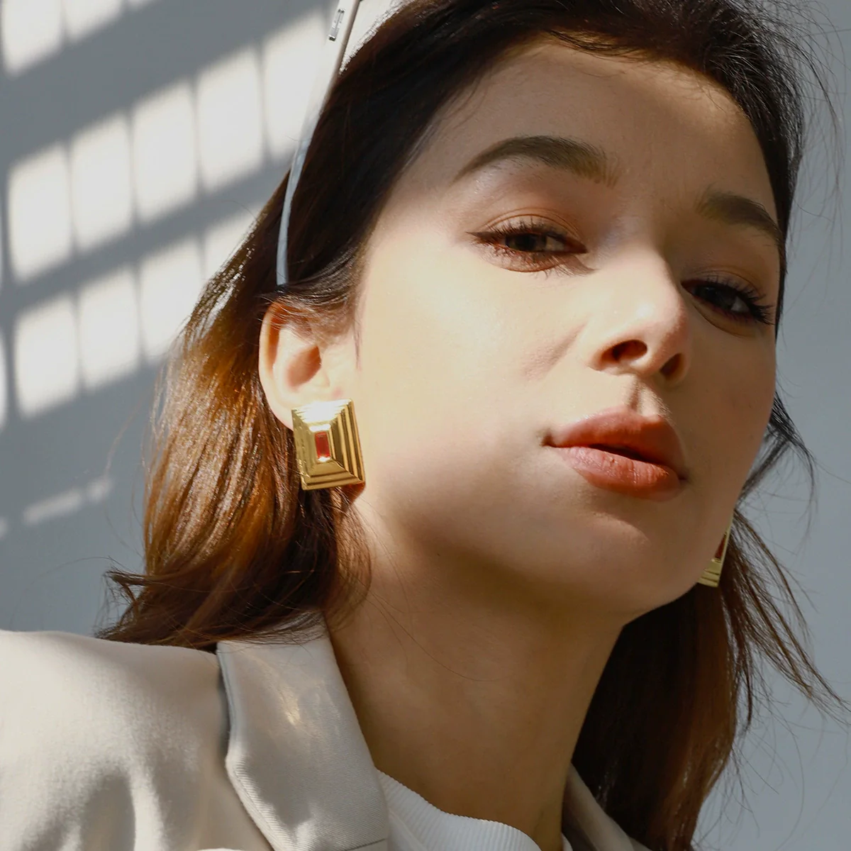 Light Luxury Geometric Square Electroplated Stainless Steel Zircon Earrings For Women - Image 3
