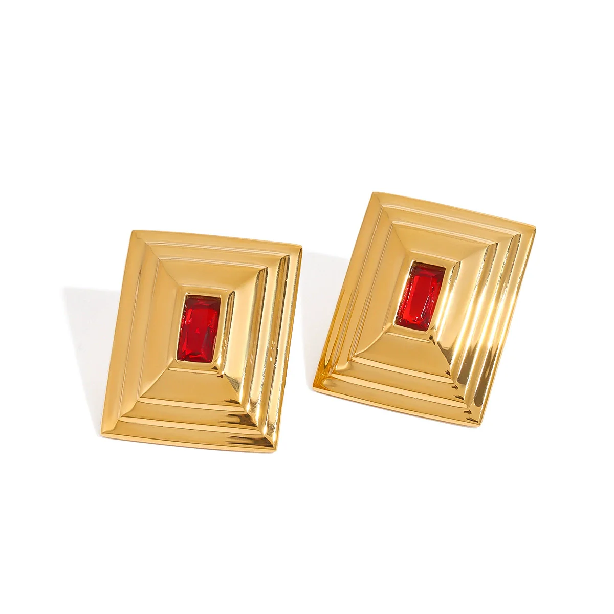 Light Luxury Geometric Square Electroplated Stainless Steel Zircon Earrings For Women - Image 5