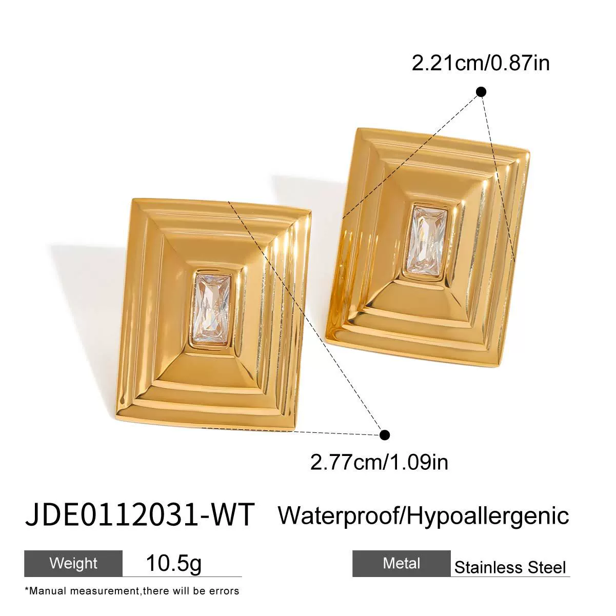 Light Luxury Geometric Square Electroplated Stainless Steel Zircon Earrings For Women - Image 6