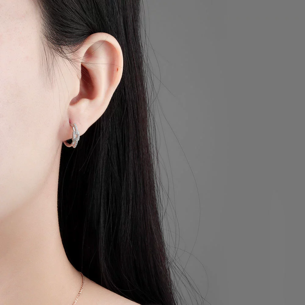 Light Luxury S925 Sterling Silver Geometric Electroplated Diamond Ear Ring For Women - Image 3