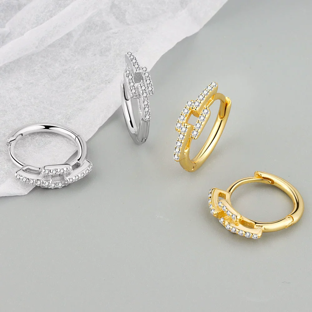 Light Luxury S925 Sterling Silver Geometric Electroplated Diamond Ear Ring For Women - Image 4