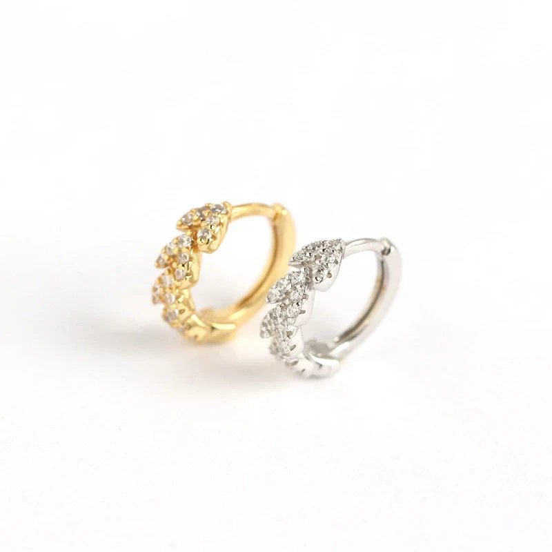 Light Luxury S925 Sterling Silver Peach Heart Leaf Diamond Ear Ring For Women With Electroplating And Flower Pattern - Image 5