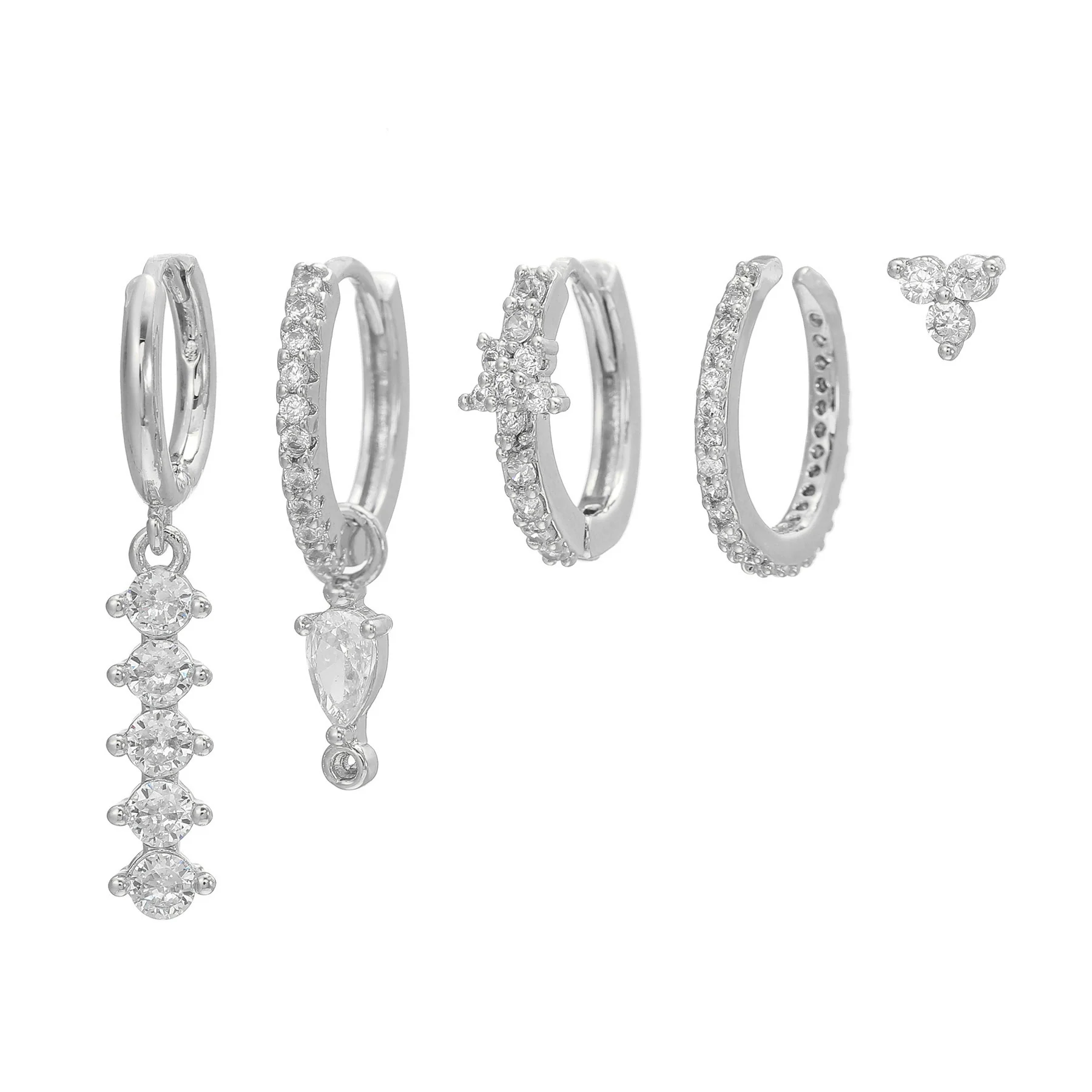 Light Luxury Style Dropshaped Clover Copper Goldplated Zircon Earrings Set For Women - Image 6