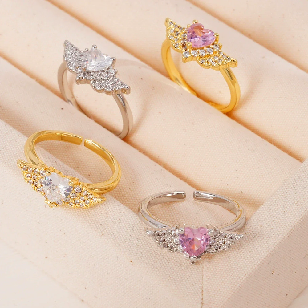 Light Luxury Women's Copper Ring Inlaid With Zircon Wing Heart Shape Electroplated - Image 2