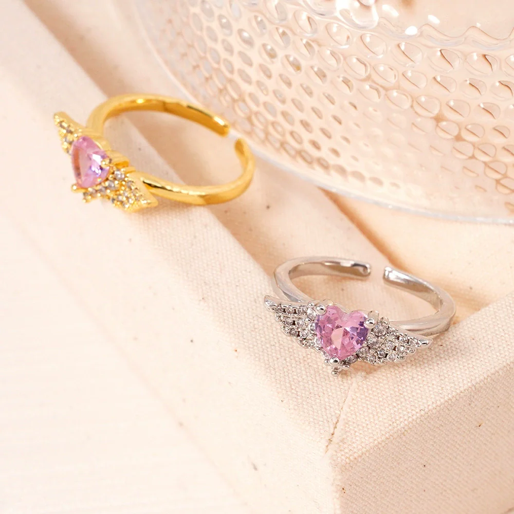 Light Luxury Women's Copper Ring Inlaid With Zircon Wing Heart Shape Electroplated - Image 3