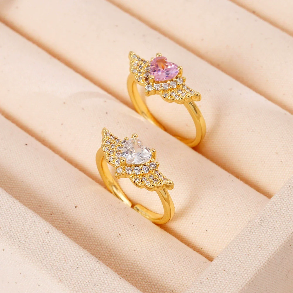Light Luxury Women's Copper Ring Inlaid With Zircon Wing Heart Shape Electroplated - Image 4