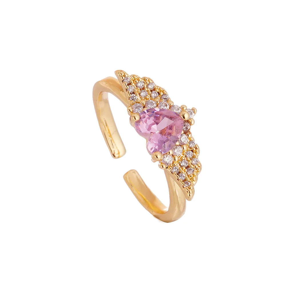 Light Luxury Women's Copper Ring Inlaid With Zircon Wing Heart Shape Electroplated - Image 5