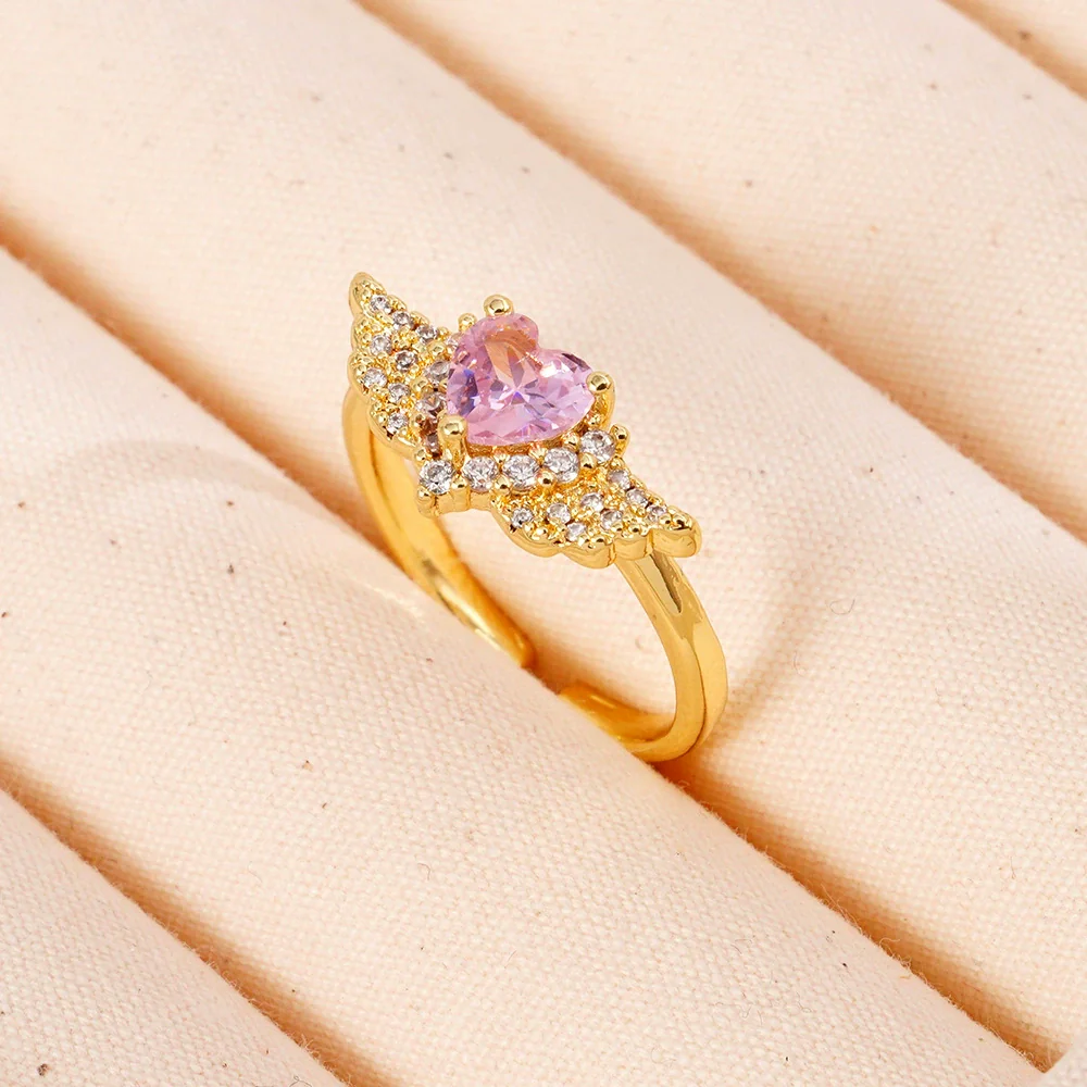 Light Luxury Women's Copper Ring Inlaid With Zircon Wing Heart Shape Electroplated - Image 8