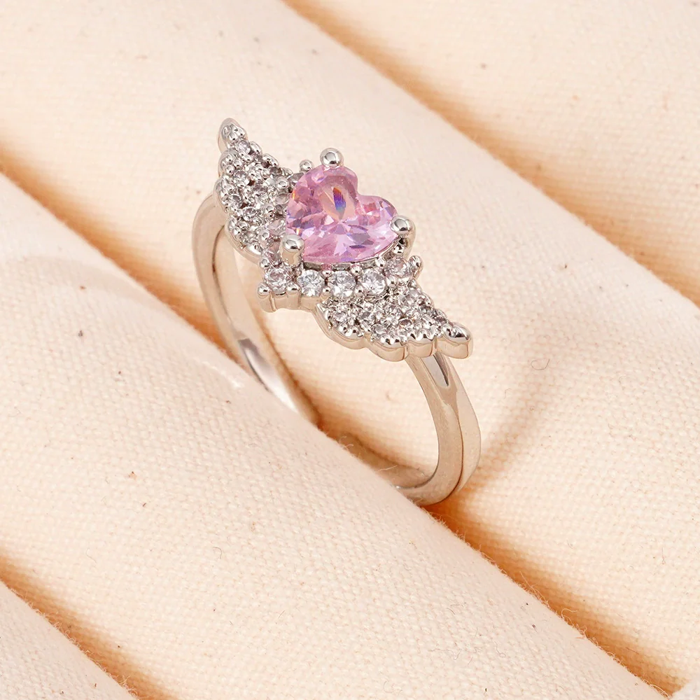 Light Luxury Women's Copper Ring Inlaid With Zircon Wing Heart Shape Electroplated - Image 9