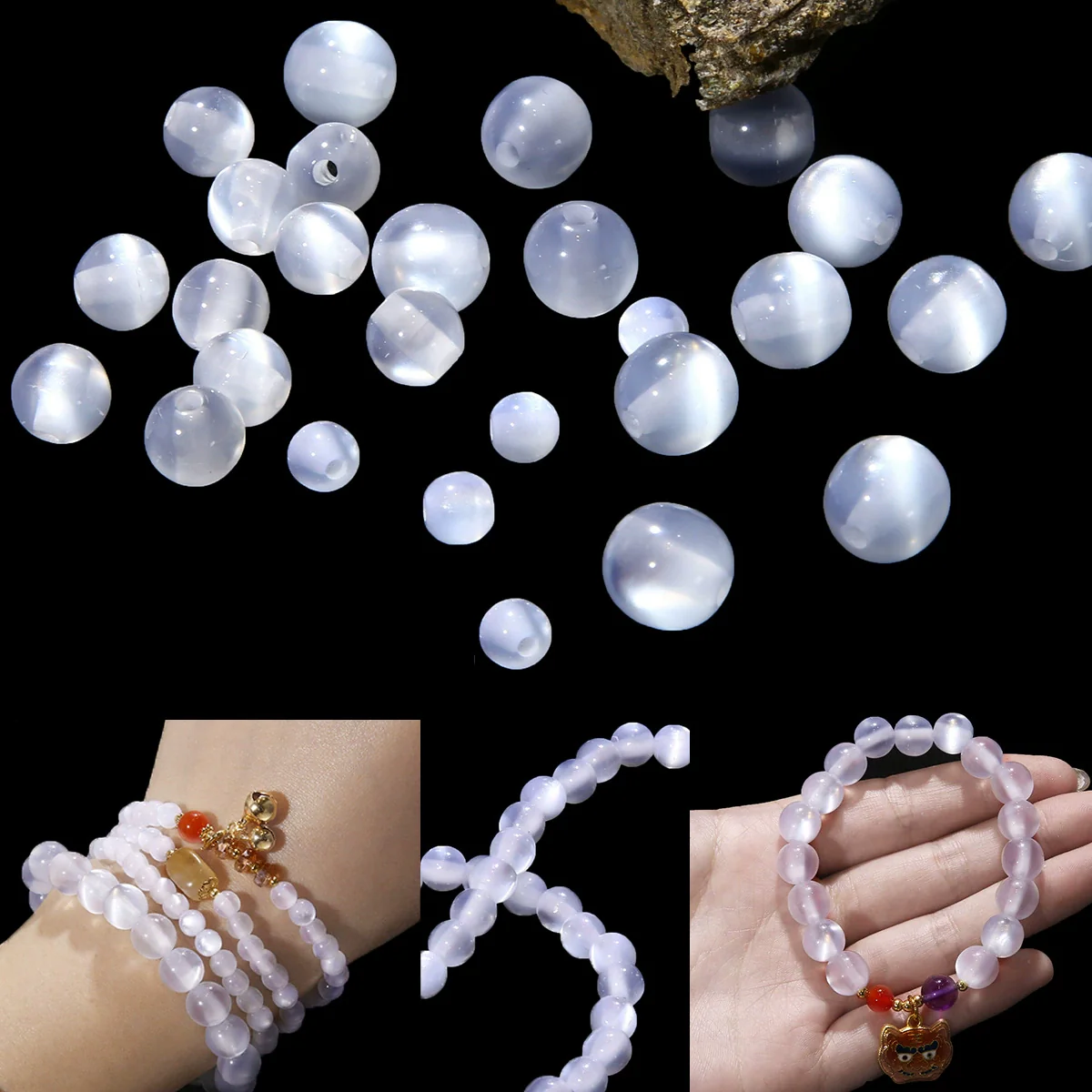 Loose Beads Plastic Resin Natural Style Round Cat's Eye Handmade Diy Bracelet Necklace Accessories - Image 3