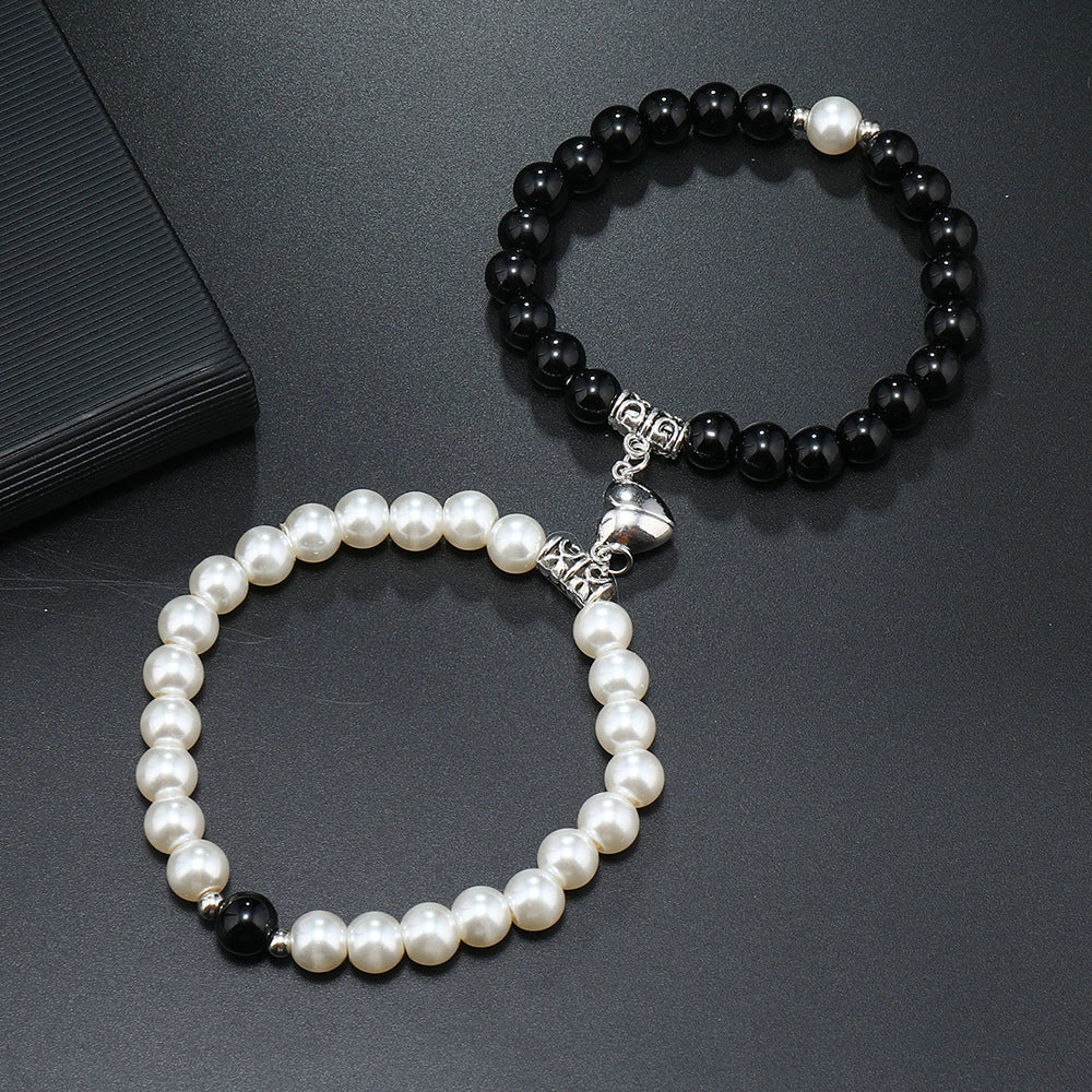 Love Magnetic Attraction Elastic Bracelet Handmade Glass Glaze Heart Pattern Lovers Accessories - Image 3
