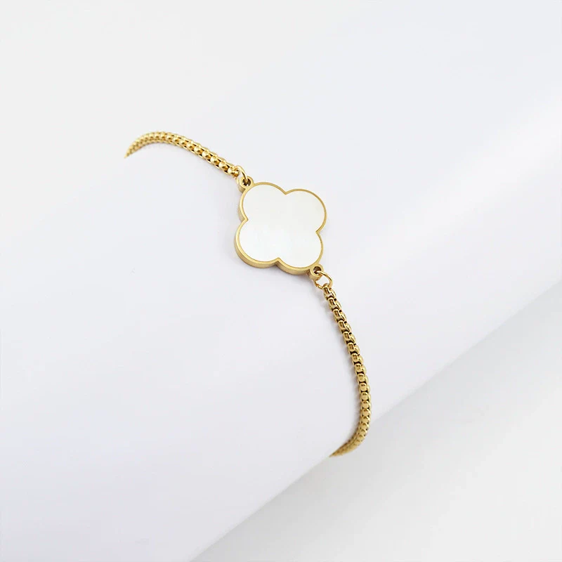 Lucky Fourleaf Clover 316L Stainless Steel Women's Fashion Allmatch 18K Gold Plated Bracelet