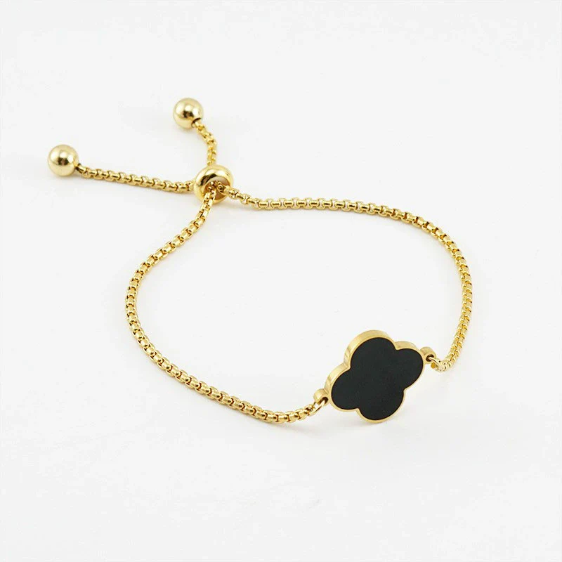 Lucky Fourleaf Clover 316L Stainless Steel Women's Fashion Allmatch 18K Gold Plated Bracelet - Image 3