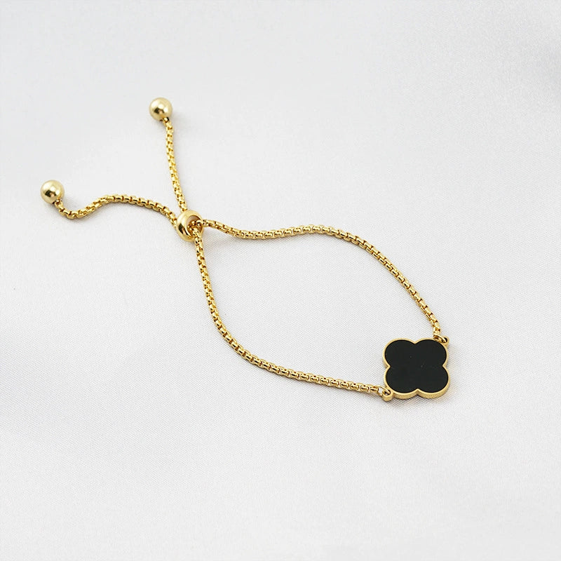 Lucky Fourleaf Clover 316L Stainless Steel Women's Fashion Allmatch 18K Gold Plated Bracelet - Image 4