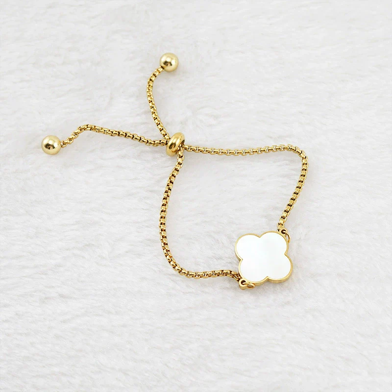 Lucky Fourleaf Clover 316L Stainless Steel Women's Fashion Allmatch 18K Gold Plated Bracelet - Image 7