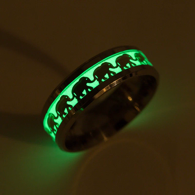 Luminous Elephant Ring Animal Series Jewelry Stainless Steel Dripping Oil Unisex