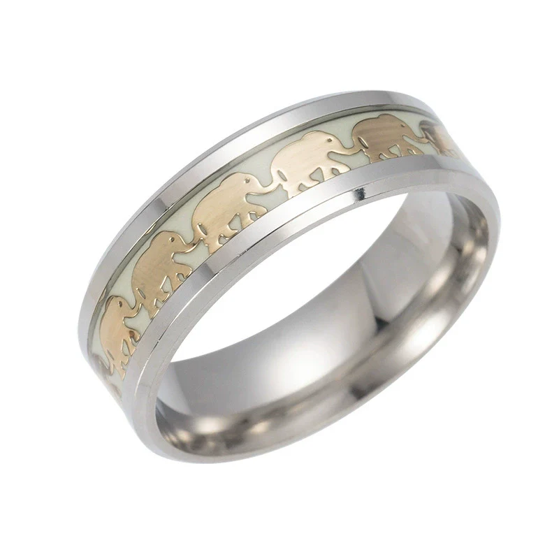 Luminous Elephant Ring Animal Series Jewelry Stainless Steel Dripping Oil Unisex - Image 2