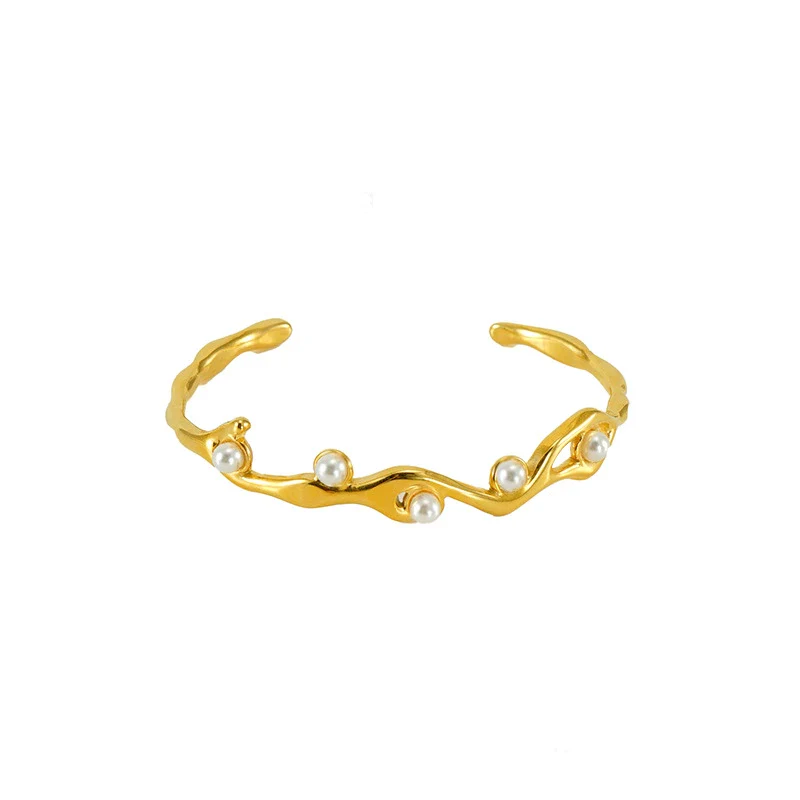Luxury Pearl Design Titanium Steel 18K Gold Electroplated Bracelet For Female - Image 5