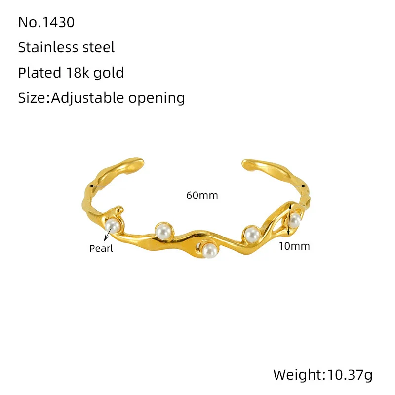 Luxury Pearl Design Titanium Steel 18K Gold Electroplated Bracelet For Female - Image 6