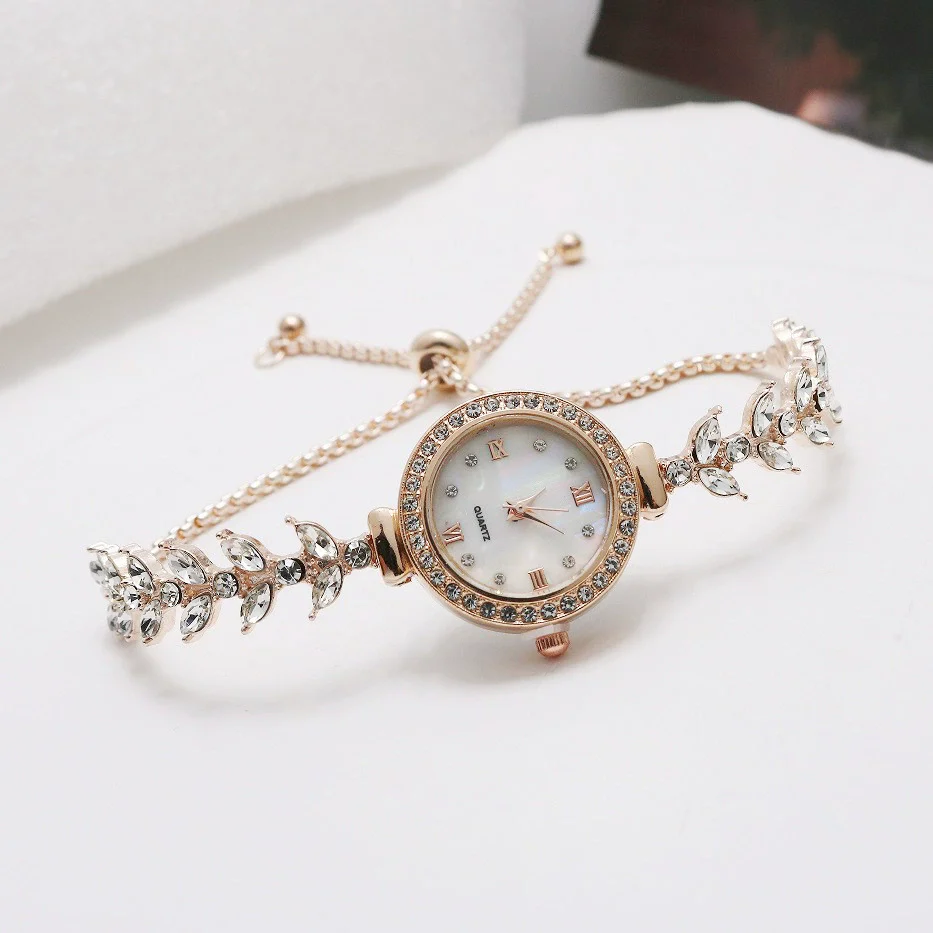Luxury Rhinestone Adjustable Women's Watch Strap Bracelet Stainless Steel And Alloy Material Round Shape Leisure Style - Image 2