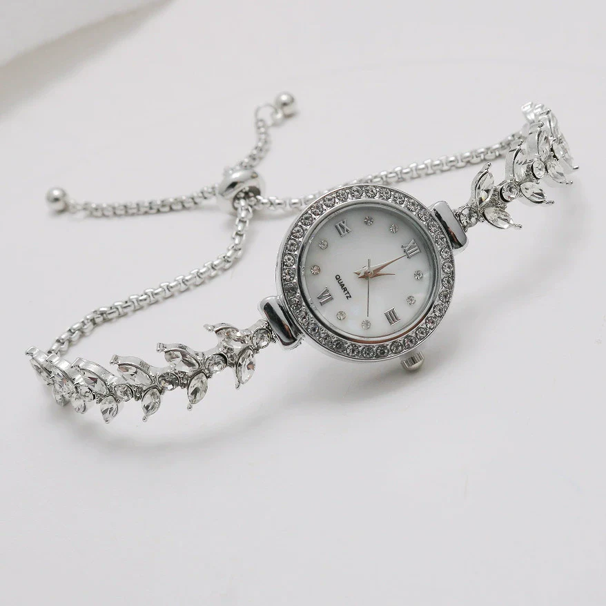 Luxury Rhinestone Adjustable Women's Watch Strap Bracelet Stainless Steel And Alloy Material Round Shape Leisure Style - Image 3