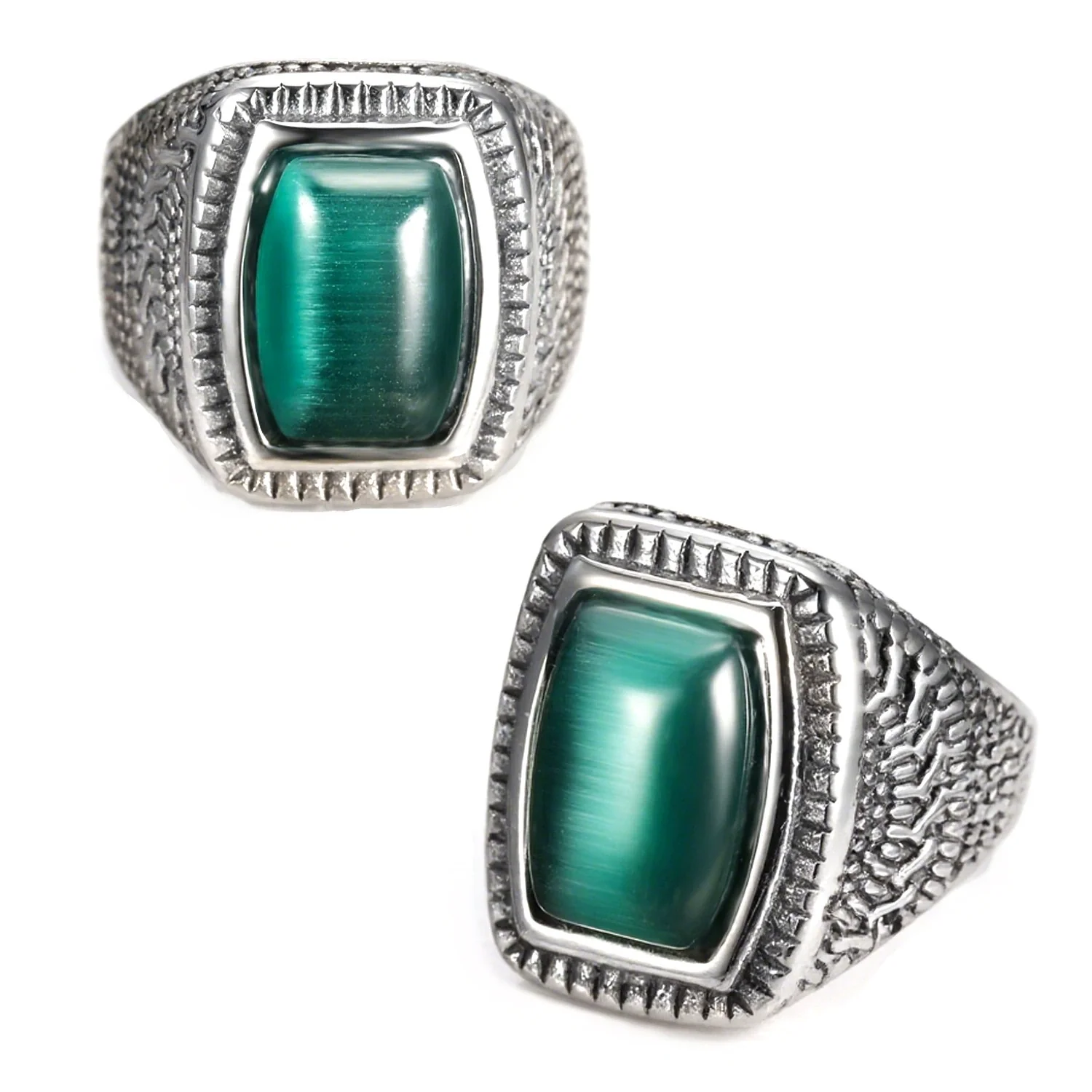 Luxury Simple Jewelry Titanium Steel Ring With Emerald Opal For Unisex Oil Treatment