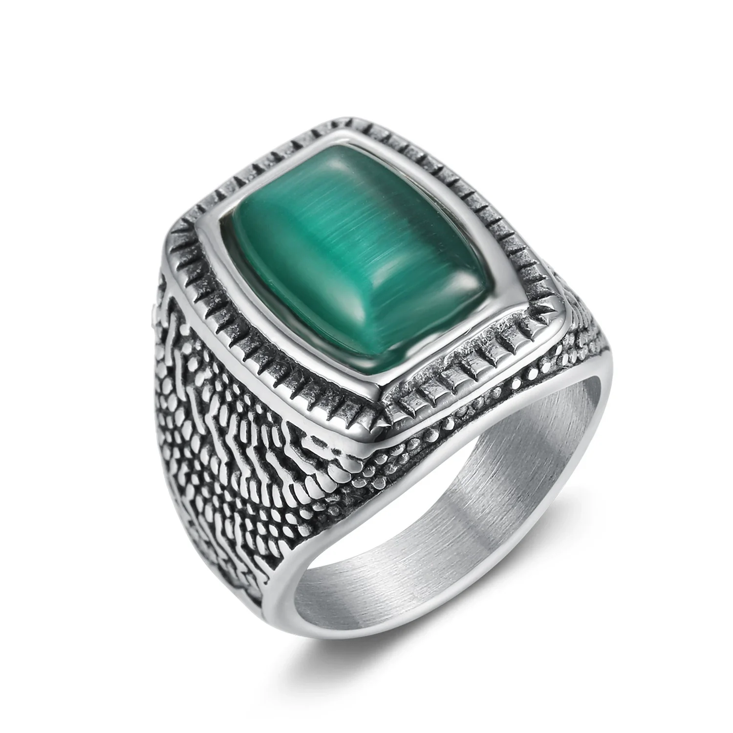 Luxury Simple Jewelry Titanium Steel Ring With Emerald Opal For Unisex Oil Treatment - Image 2