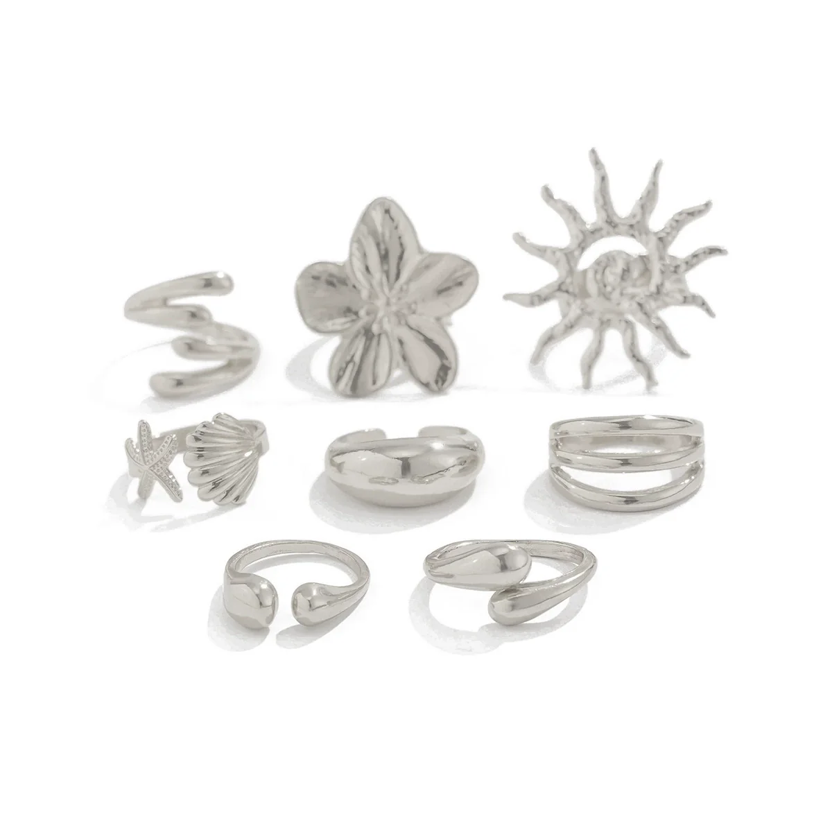 Marine Wind Conch Shell Ring Metal Flower Geometric Electroplated For Women - Image 11