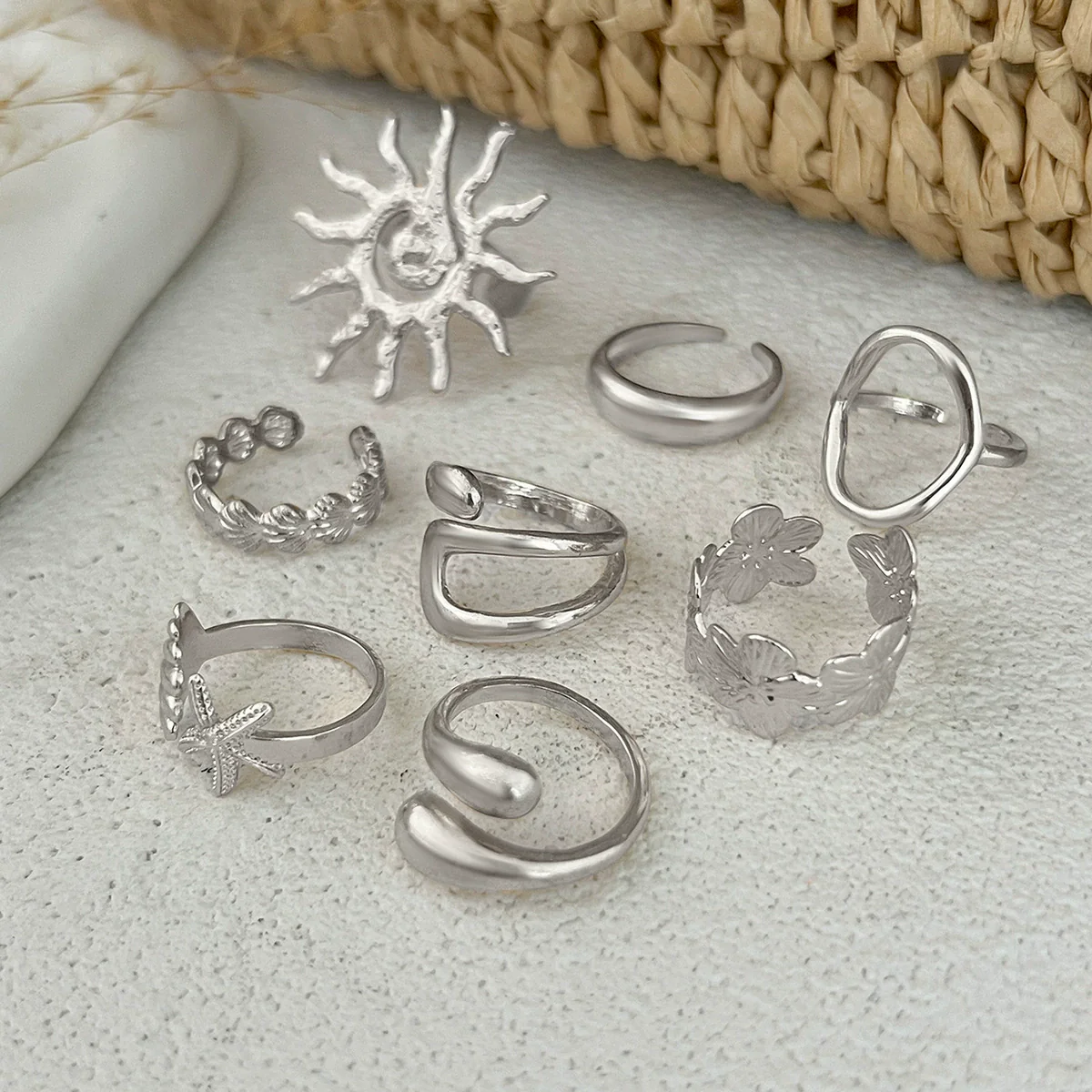 Marine Wind Conch Shell Ring Metal Flower Geometric Electroplated For Women - Image 12