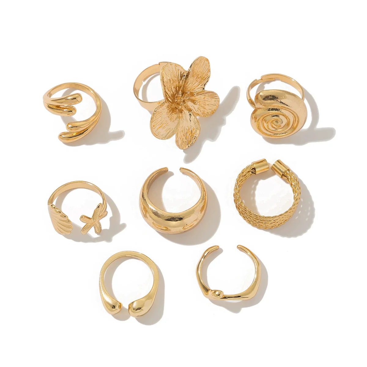 Marine Wind Conch Shell Ring Metal Flower Geometric Electroplated For Women - Image 5