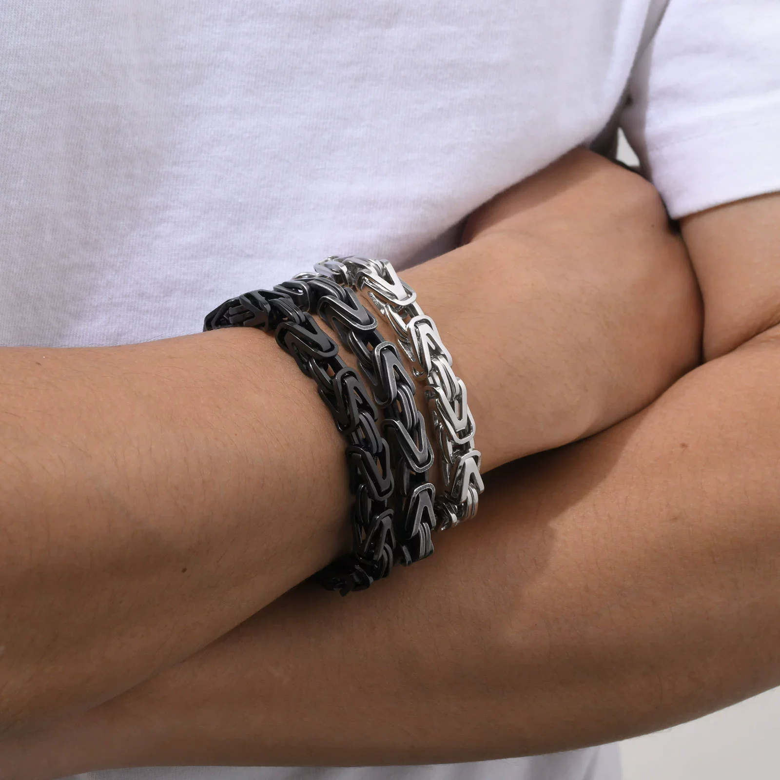 Men Hip Hop Stainless Steel Vshaped Electroplated Chain Bracelet Vintage Fashion - Image 3