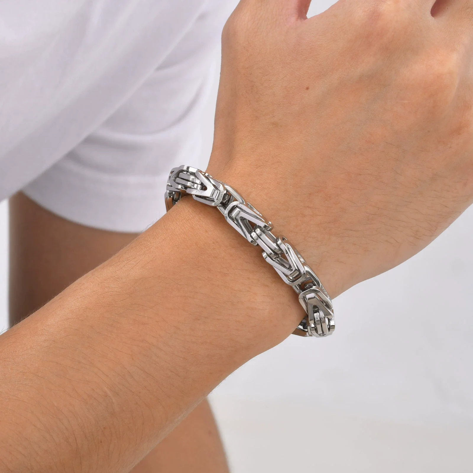 Men Hip Hop Stainless Steel Vshaped Electroplated Chain Bracelet Vintage Fashion - Image 4