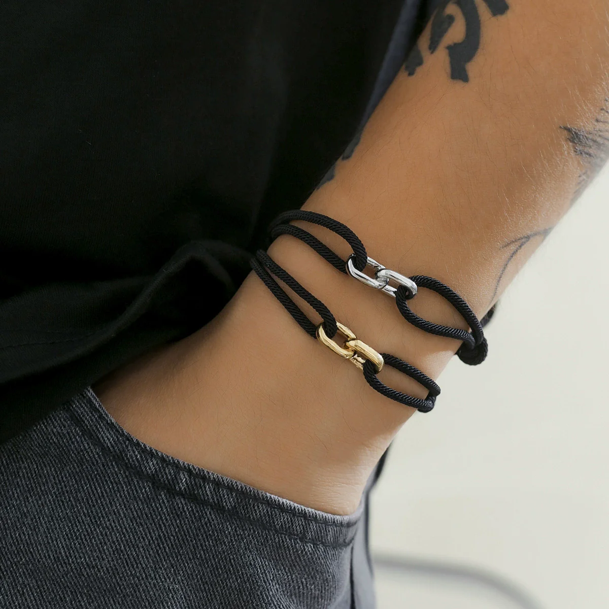 Men's Adjustable Milan Rope Bracelet Hiphop Style Alloy Cross Electroplated - Image 3